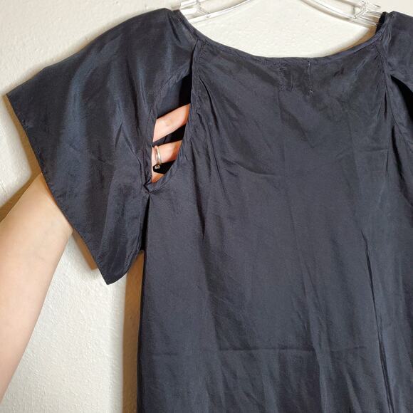 TRYB Silk Short Sleeve Cutout Asymmetric Top 6 Black Whimsigoth Fairy Grunge - Picture 3 of 11